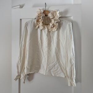 VINTAGE COUTURE Made in France JL Scherrer Boutique Ivory Floral Long Sleeve